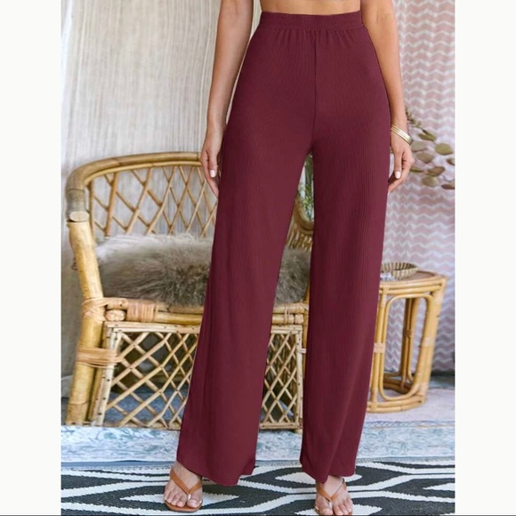 Woman’s Ribbed Knit Wide Leg Palazzo Pants - Picture 2 of 6